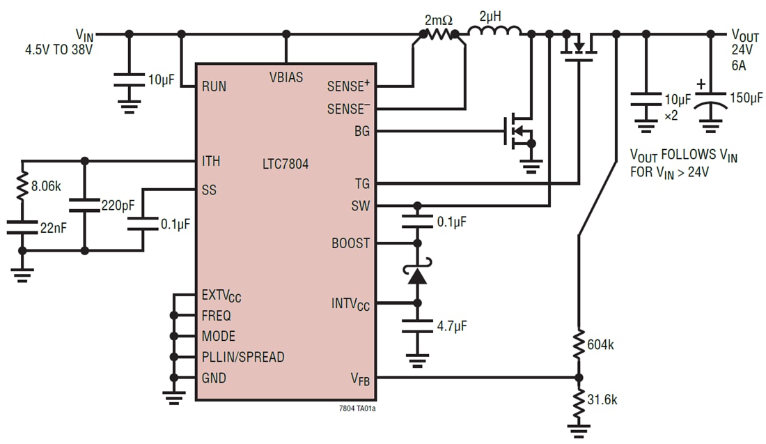 Application Circuit Diagram - Analog Devices Inc. LTC7804 Low IQ Synchronous Boost Controller Application Circuit Diagram - Analog Devices Inc. LTC7804 Low IQ Synchronous Boost Controller