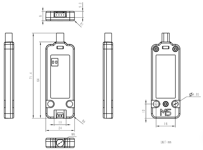 Mechanical Drawing - M5Stack U184 LoRaWAN® Units with Antenna Mechanical Drawing - M5Stack U184 LoRaWAN® Units with Antenna