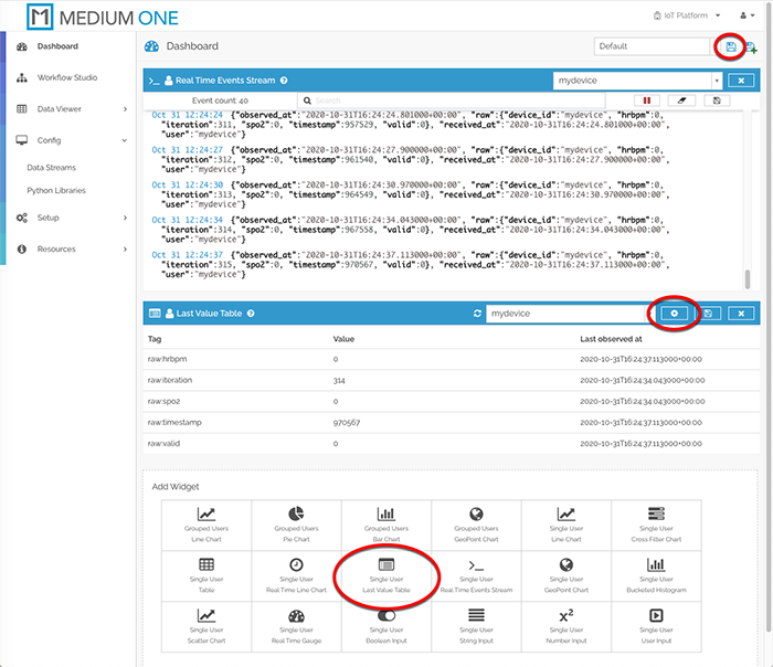Last Value Table Widget Display
